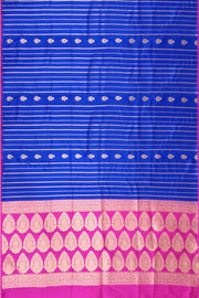 Banarasi katan pure silk saree in royal blue with stripes & floral motifs in gold.