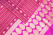 Banarasi katan pure silk saree in double shaded purple with stripes & floral motifs in gold.