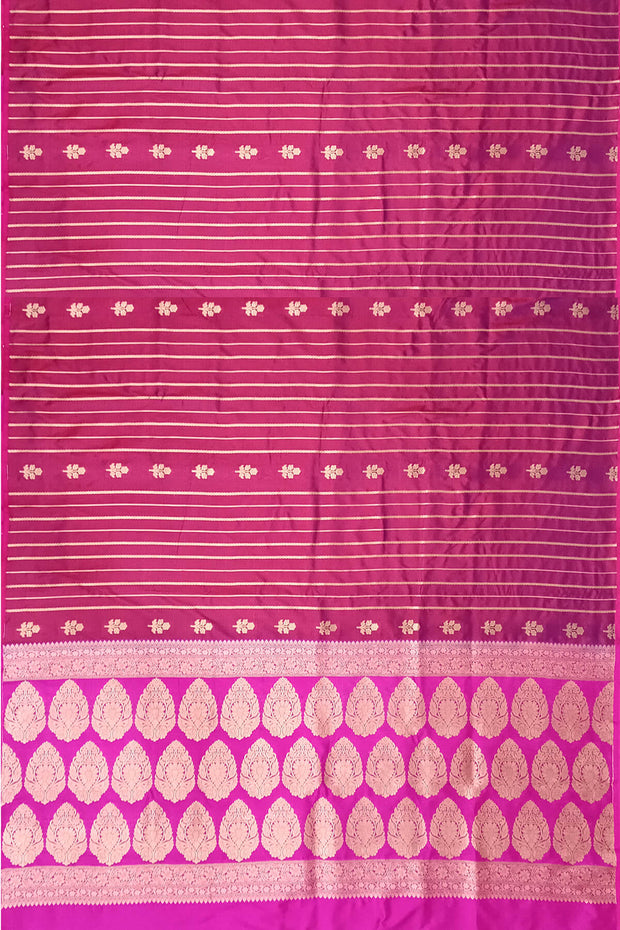 Banarasi katan pure silk saree in double shaded purple with stripes & floral motifs in gold.