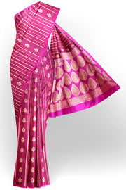 Banarasi katan pure silk saree in double shaded purple with stripes & floral motifs in gold.