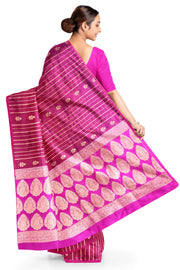 Banarasi katan pure silk saree in double shaded purple with stripes & floral motifs in gold.