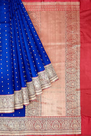 Handloom Banarasi katan pure silk saree in blue with small motifs