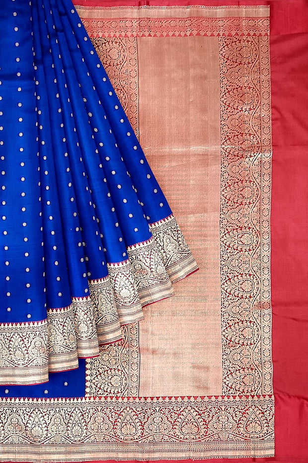 Handloom Banarasi katan pure silk saree in blue with small motifs