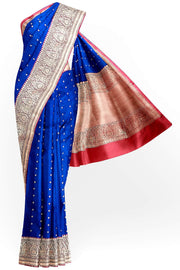 Handloom Banarasi katan pure silk saree in blue with small motifs