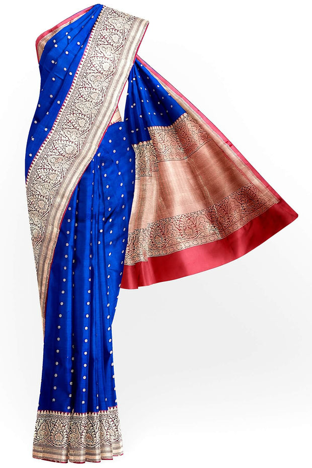 Handloom Banarasi katan pure silk saree in blue with small motifs