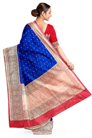 Handloom Banarasi katan pure silk saree in blue with small motifs