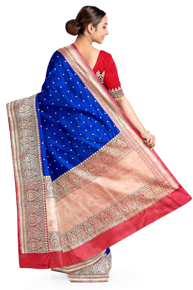Handloom Banarasi katan pure silk saree in blue with small motifs