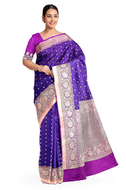 Handloom Banarasi katan pure silk saree in  violet with small motifs