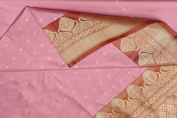 Handloom Banarasi katan pure silk saree in  onion pink with small motifs