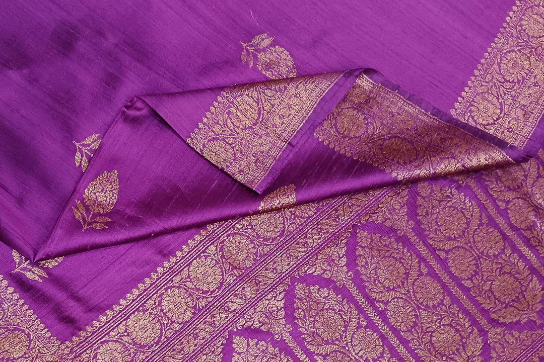 Handloom Banarasi pure silk saree in purple in dupion finish with floral motifs
