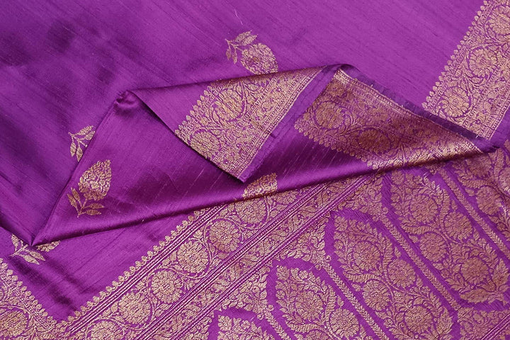 Handloom Banarasi pure silk saree in purple in dupion finish with floral motifs