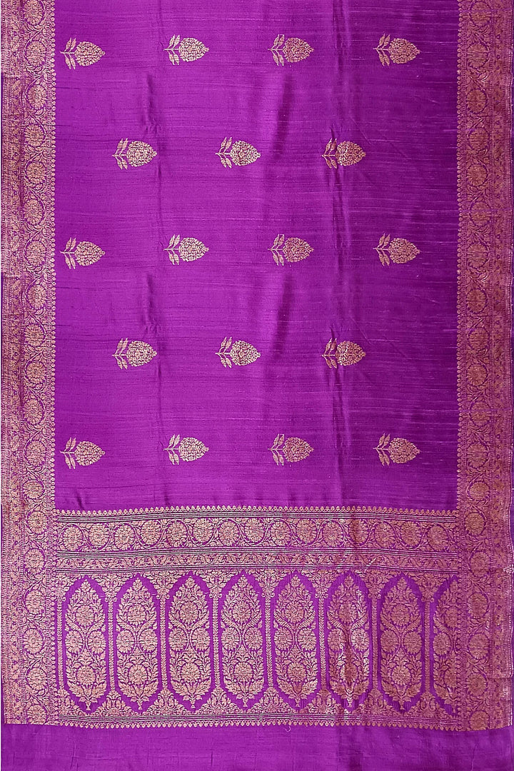 Handloom Banarasi pure silk saree in purple in dupion finish with floral motifs