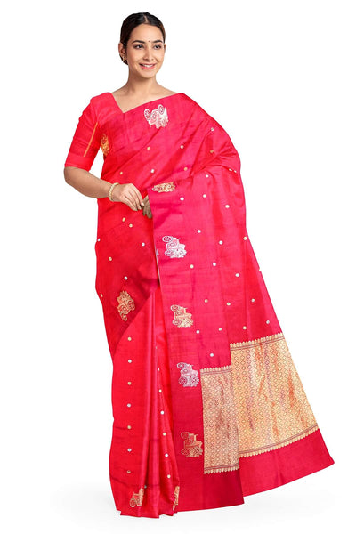 Banarasi pure silk saree in pinkish red with small  motifs