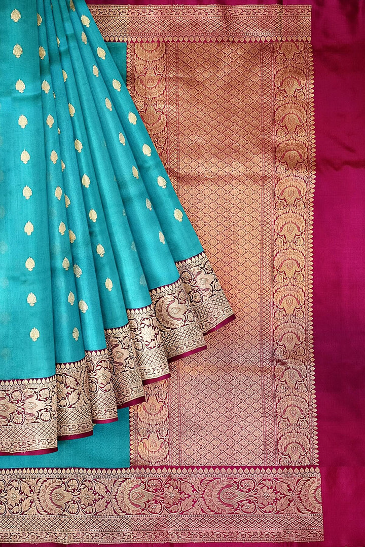 Banarasi kora katan pure silk saree in pool blue