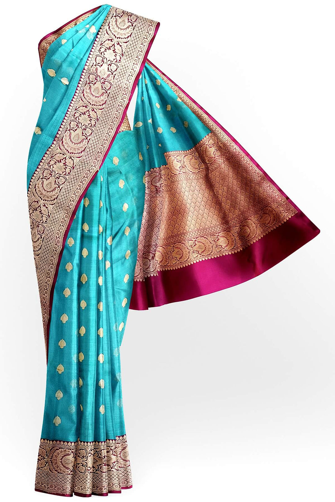 Banarasi kora katan pure silk saree in pool blue