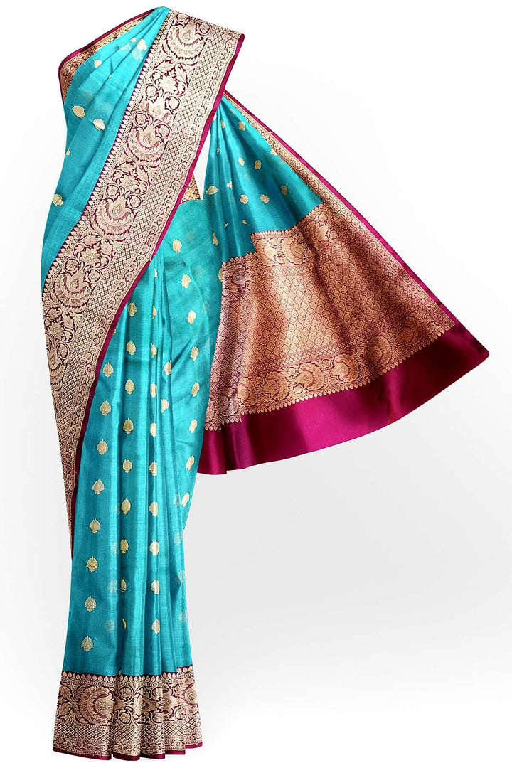 Banarasi kora katan pure silk saree in pool blue