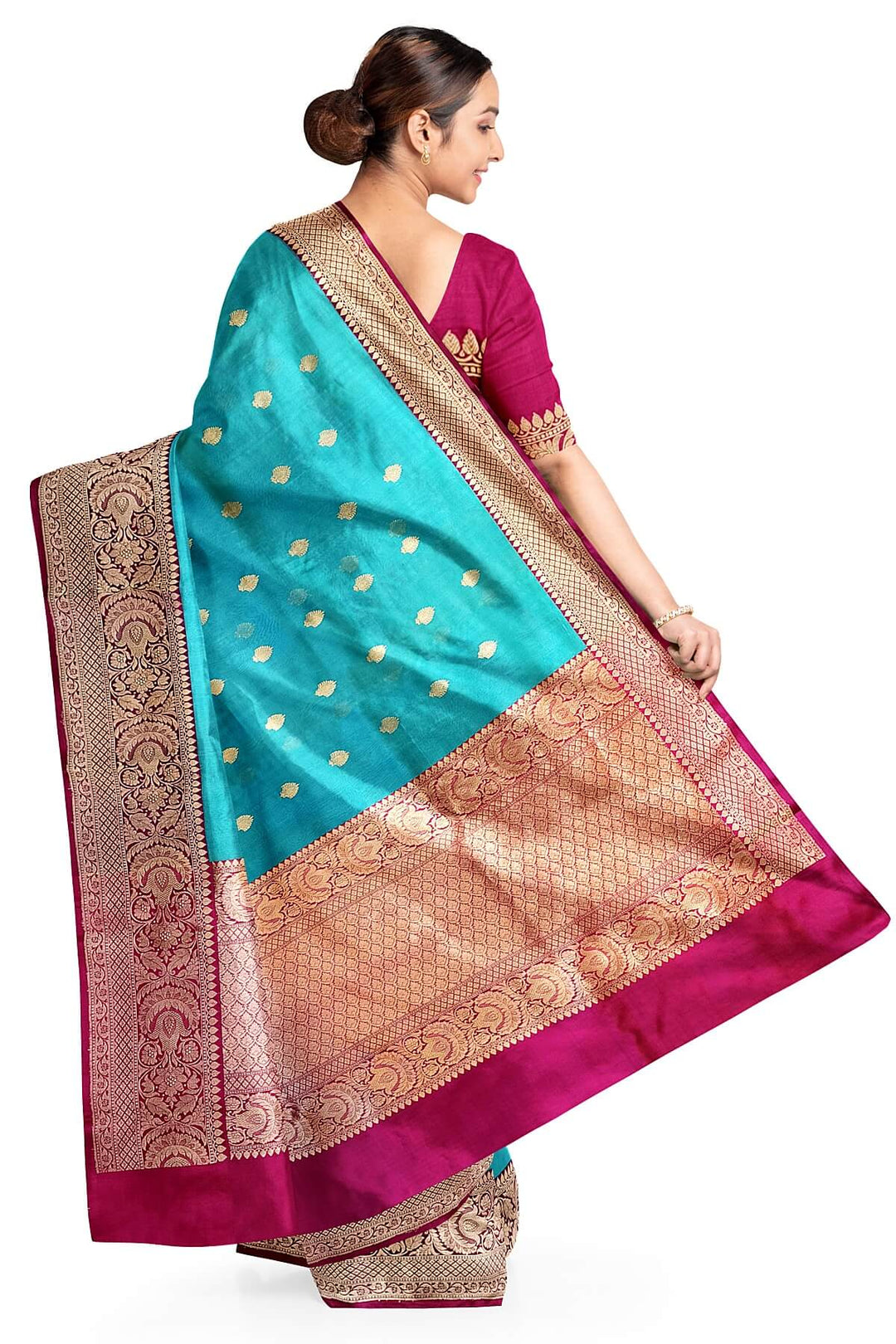 Banarasi kora katan pure silk saree in pool blue