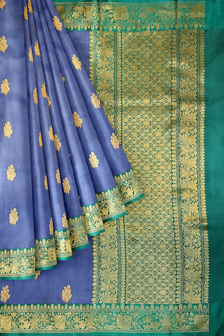 Banarasi kora katan pure silk saree in steel blue