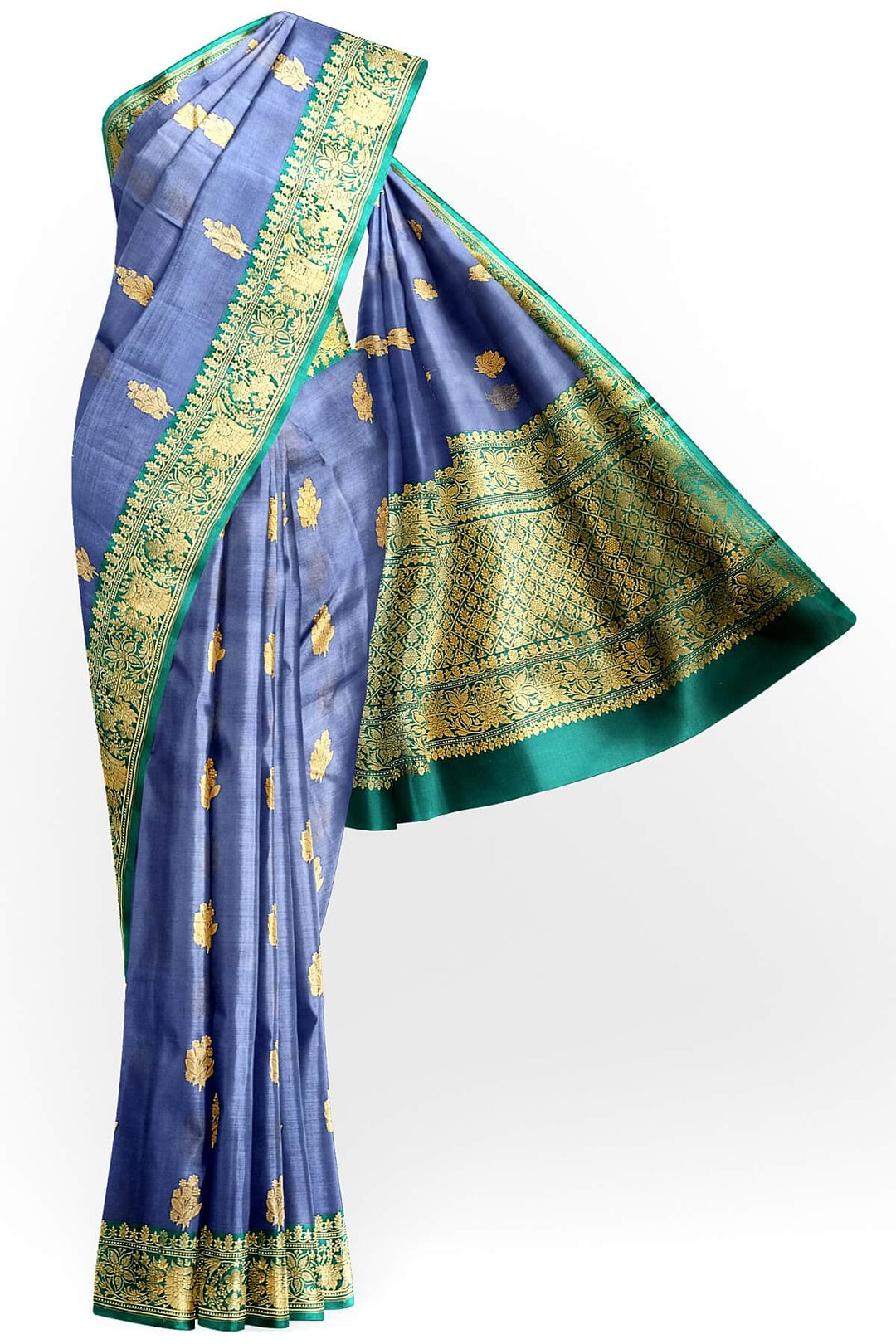 Banarasi kora katan pure silk saree in steel blue