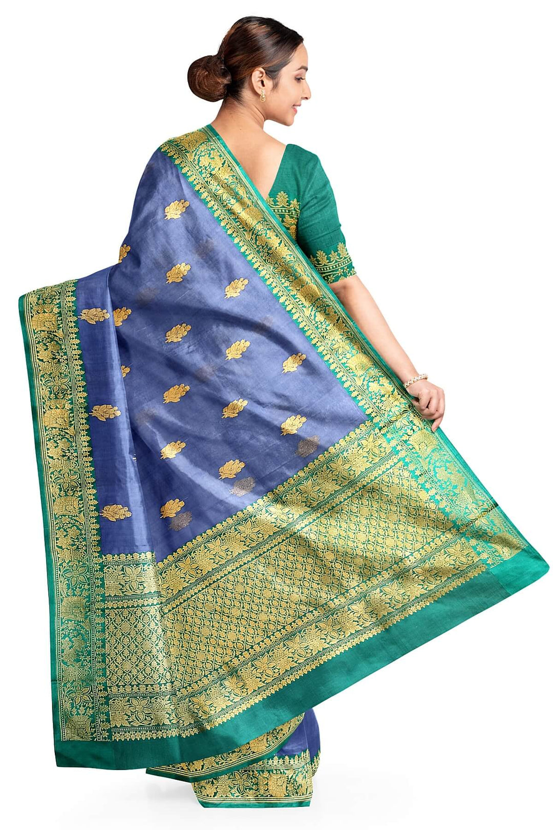 Banarasi kora katan pure silk saree in steel blue