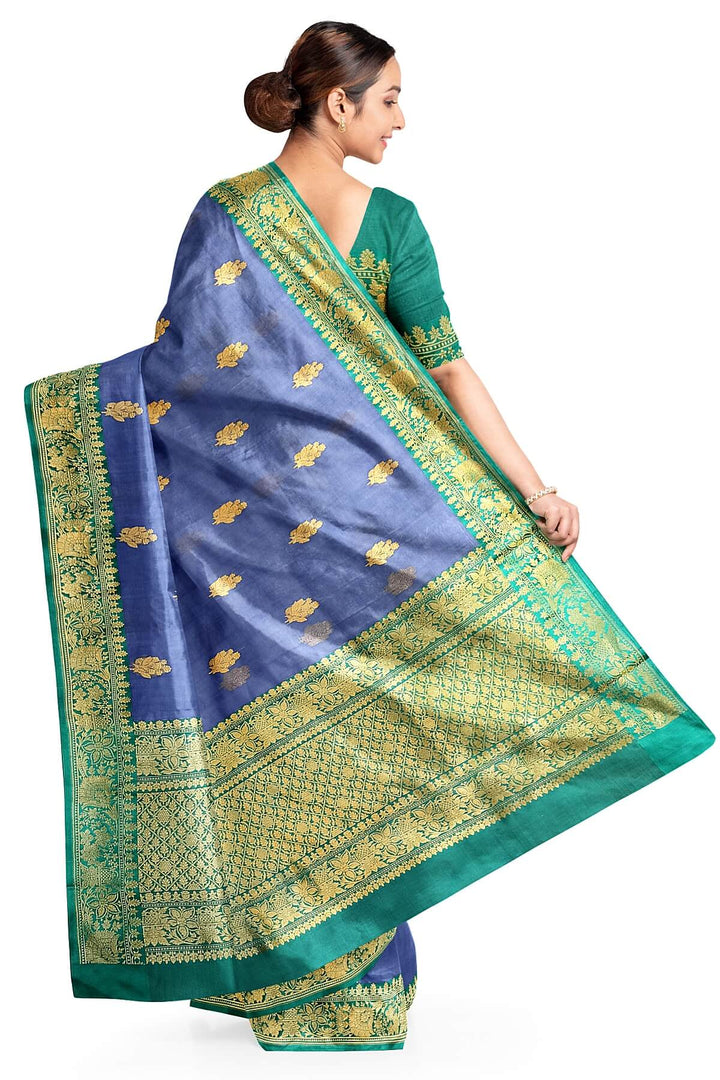 Banarasi kora katan pure silk saree in steel blue