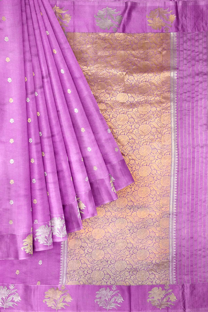 Banarasi pure silk saree in lavender with small motifs  in gold & silver