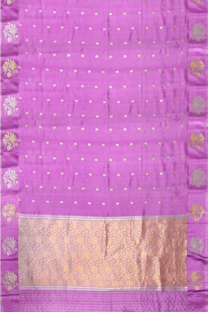 Banarasi pure silk saree in lavender with small motifs  in gold & silver