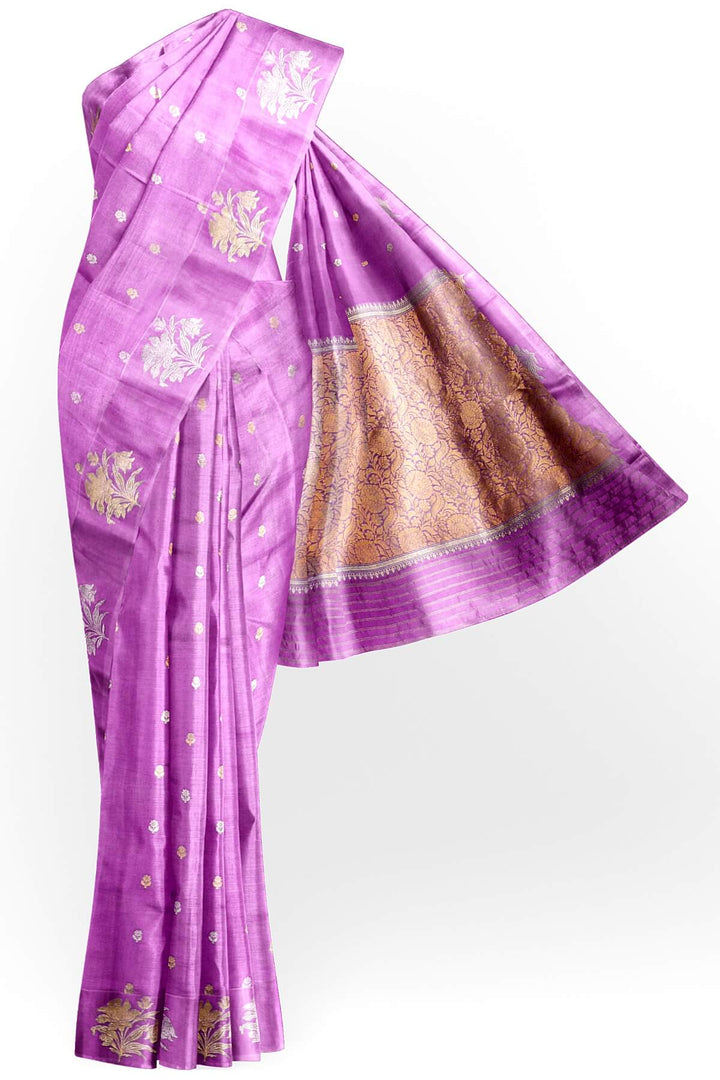 Banarasi pure silk saree in lavender with small motifs  in gold & silver