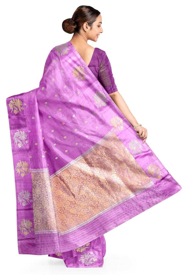 Banarasi pure silk saree in lavender with small motifs  in gold & silver