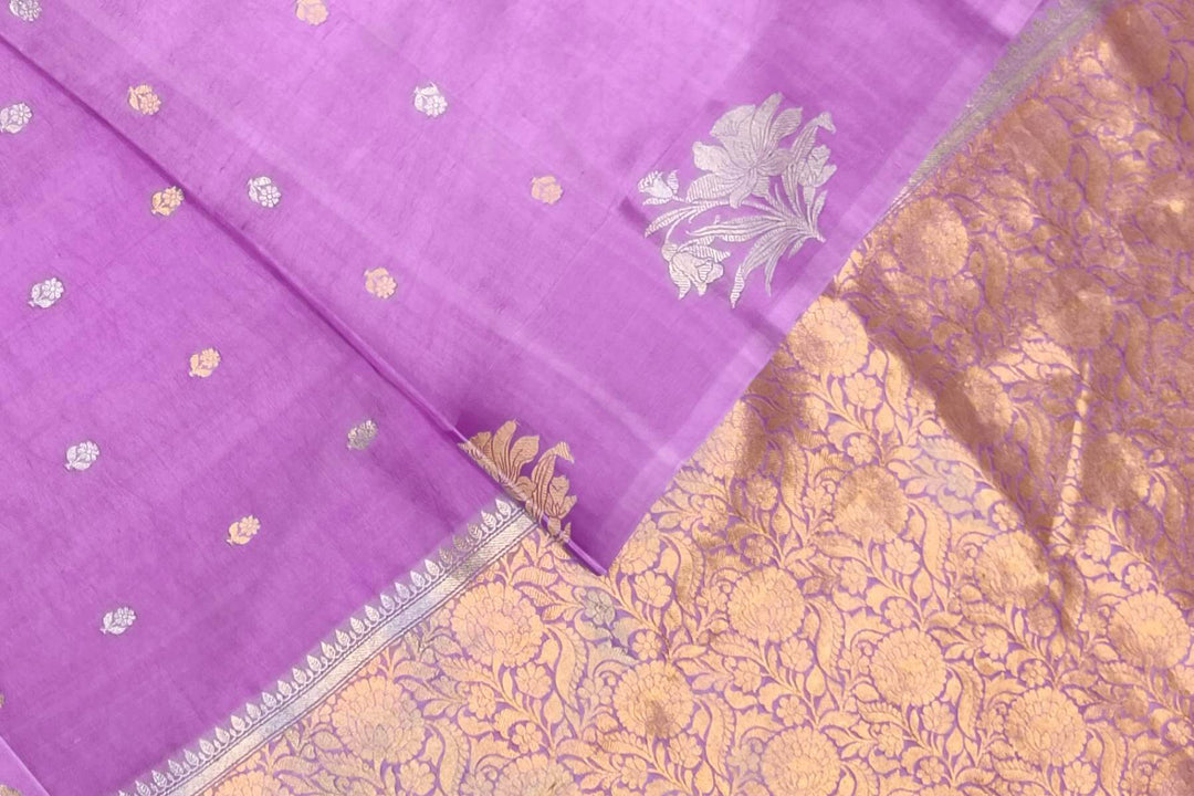 Banarasi pure silk saree in lavender with small motifs  in gold & silver