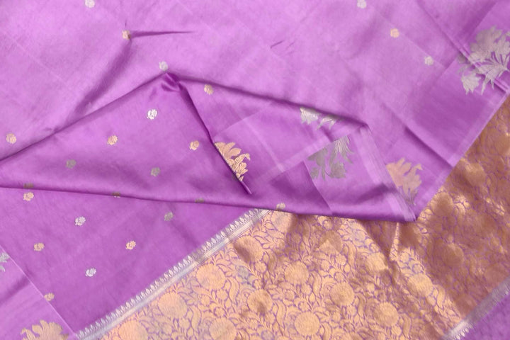 Banarasi pure silk saree in lavender with small motifs  in gold & silver
