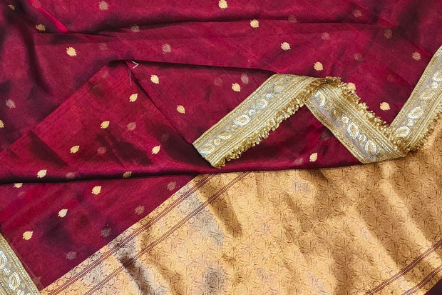 Handloom Banarasi silk tissue saree in  burgundy