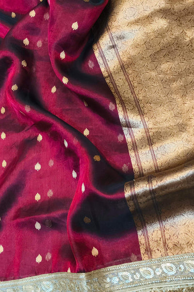 Handloom Banarasi silk tissue saree in  burgundy