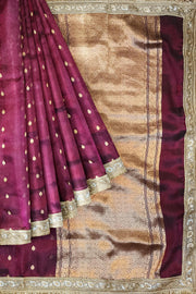 Handloom Banarasi silk tissue saree in  burgundy