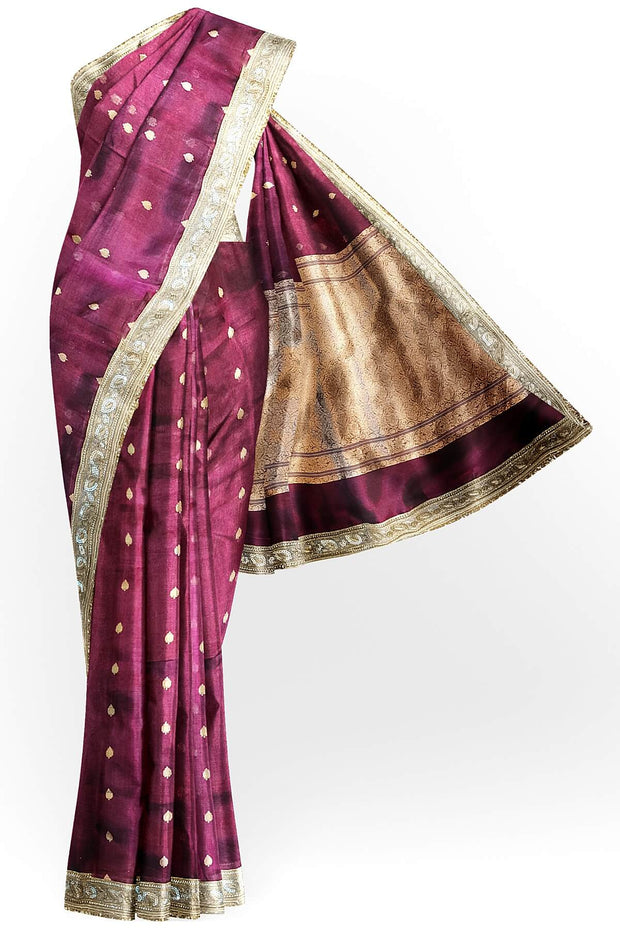 Handloom Banarasi silk tissue saree in  burgundy