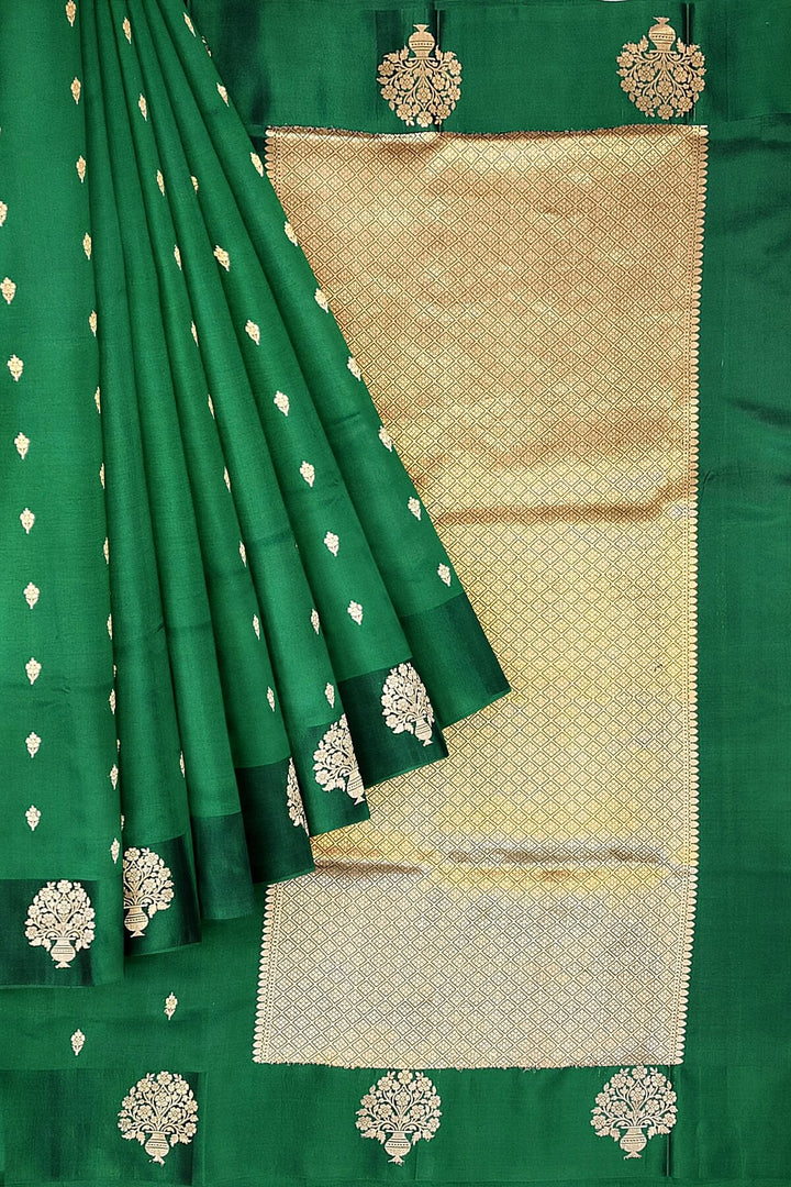 Banarasi  katan pure silk saree in bottle green