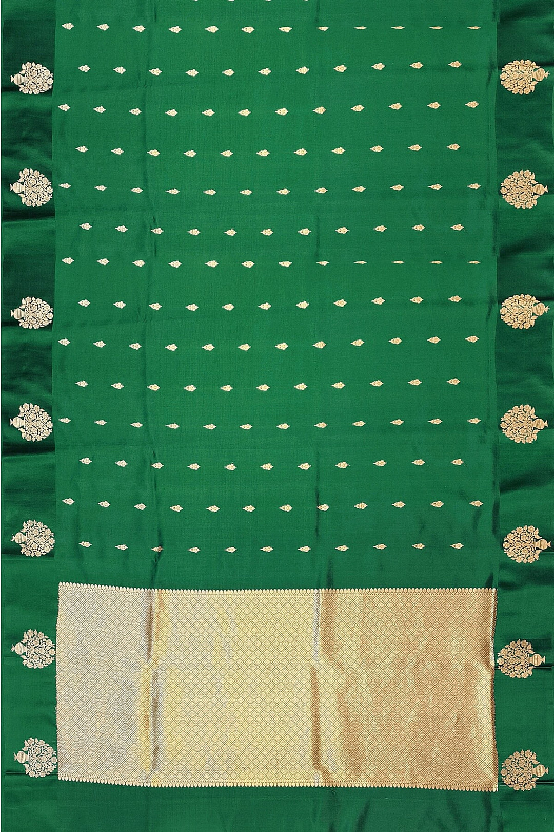 Banarasi  katan pure silk saree in bottle green