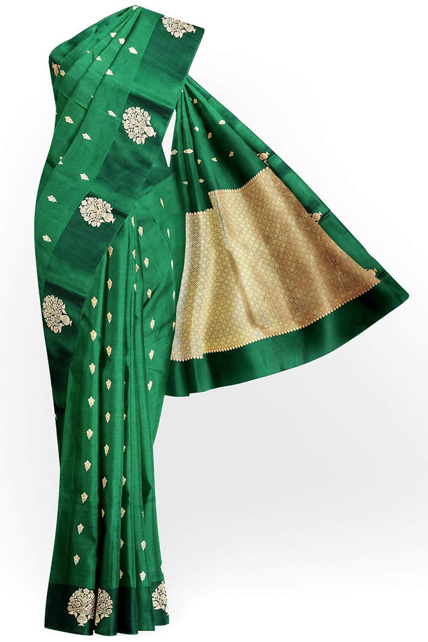 Handloom Banarasi  katan pure silk saree in bottle green (POONA SILK)