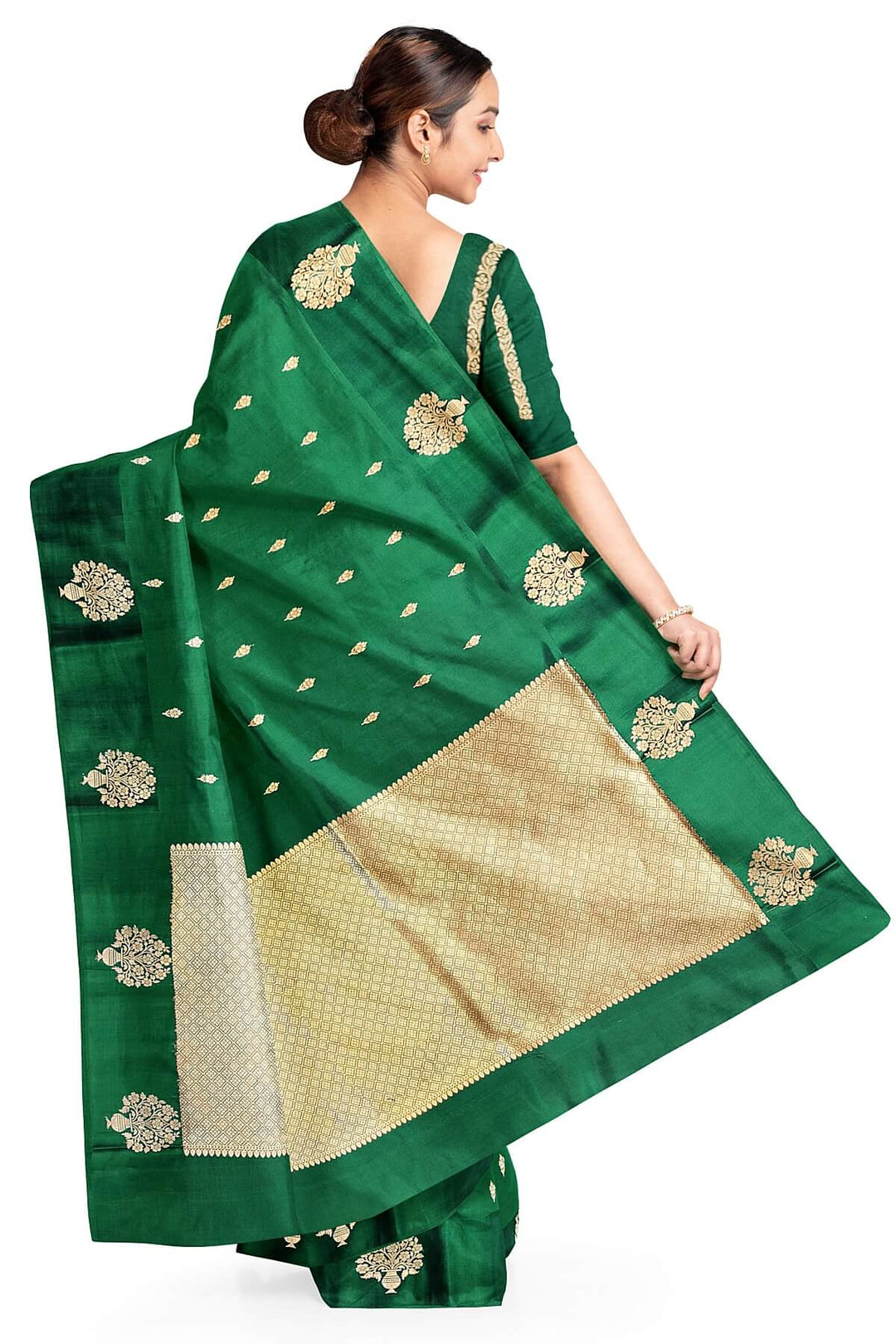 Banarasi  katan pure silk saree in bottle green