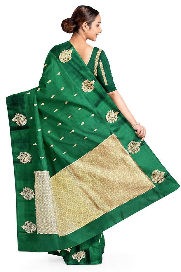 Handloom Banarasi  katan pure silk saree in bottle green (POONA SILK)