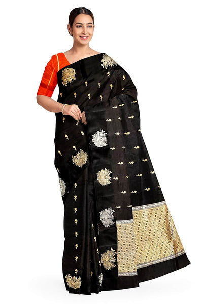 Handloom Banarasi  katan pure silk saree in black (POONA SILK)