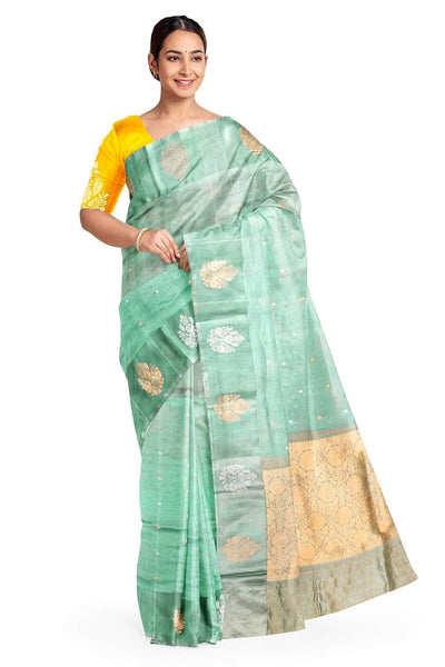 Handloom Banarasi  katan pure silk saree in mint green (POONA SILK)