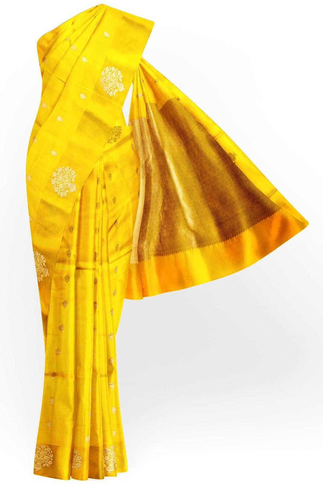 Handloom Banarasi  katan pure silk saree in yellow (POONA SILK)