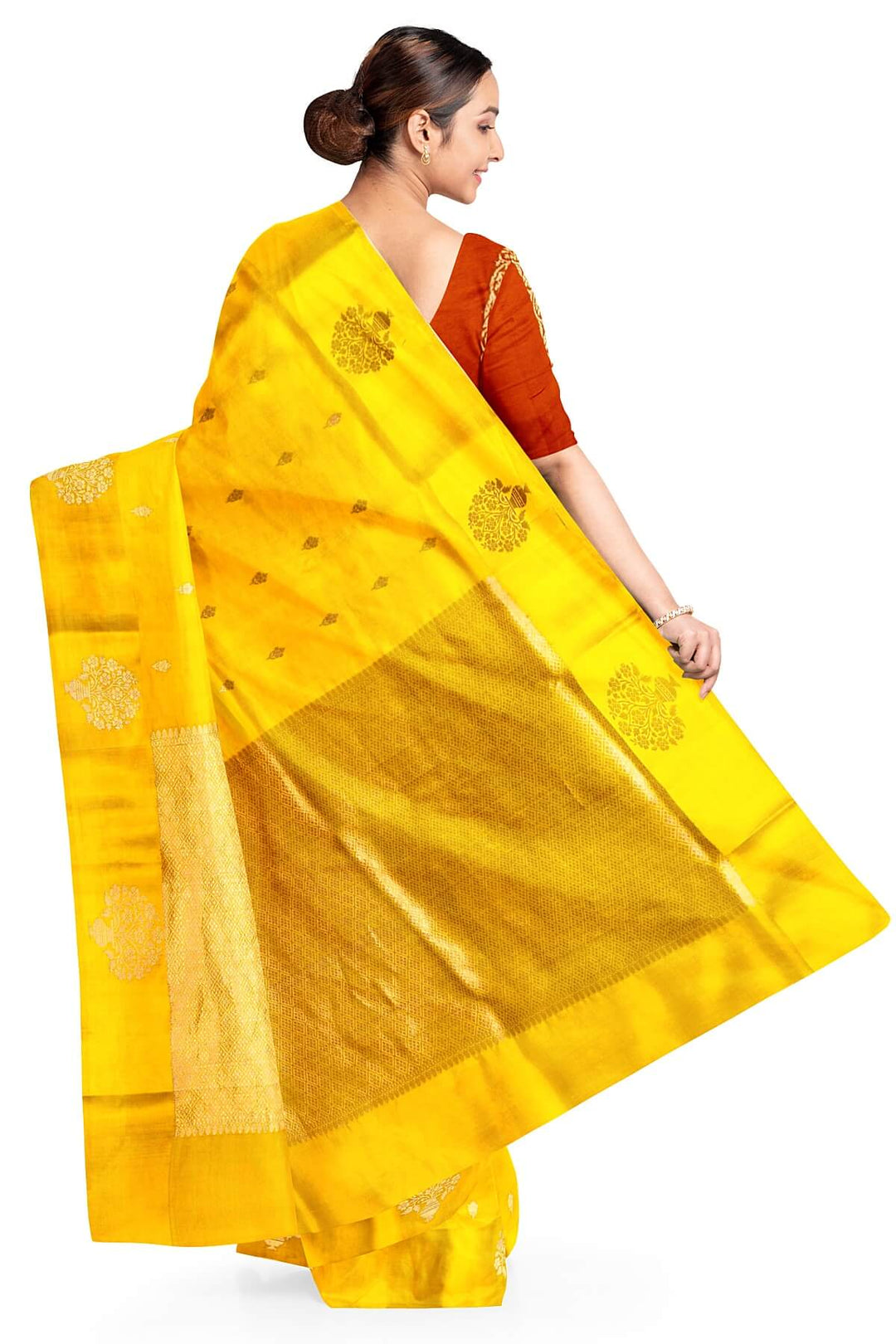 Handloom Banarasi  katan pure silk saree in yellow (POONA SILK)