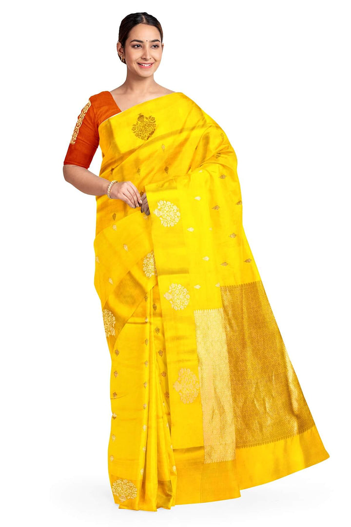 Handloom Banarasi  katan pure silk saree in yellow (POONA SILK)