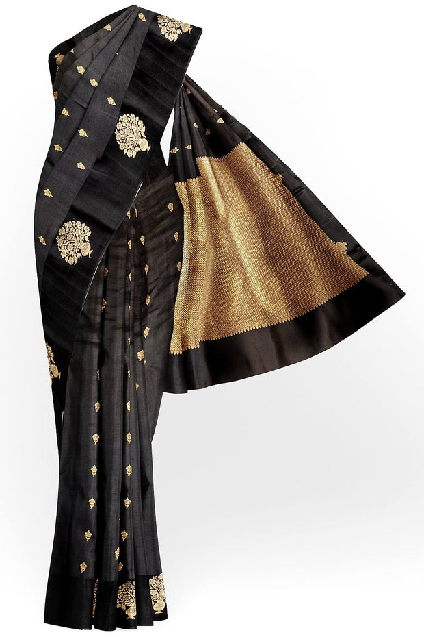 Handloom Banarasi  katan pure silk saree in black (POONA SILK)