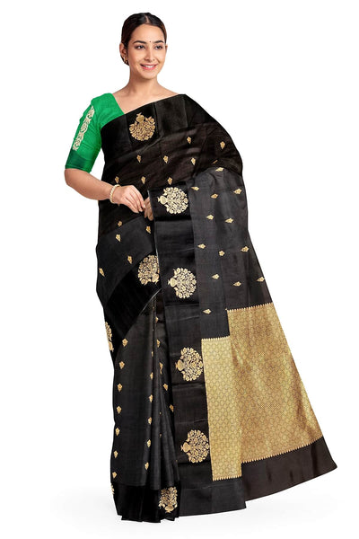 Handloom Banarasi  katan pure silk saree in black (POONA SILK)