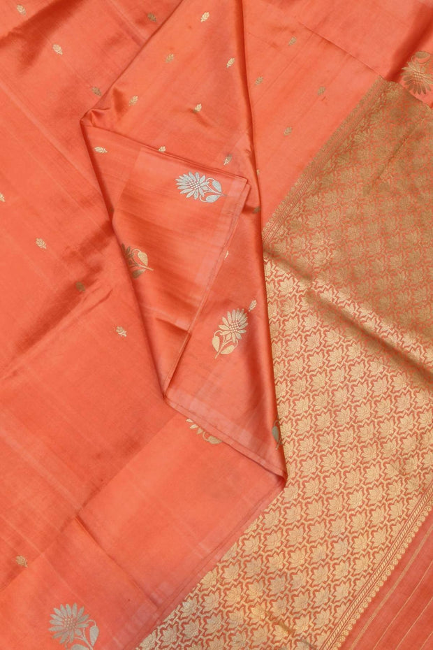 Handloom Banarasi  katan pure silk saree in dark peach (POONA SILK)