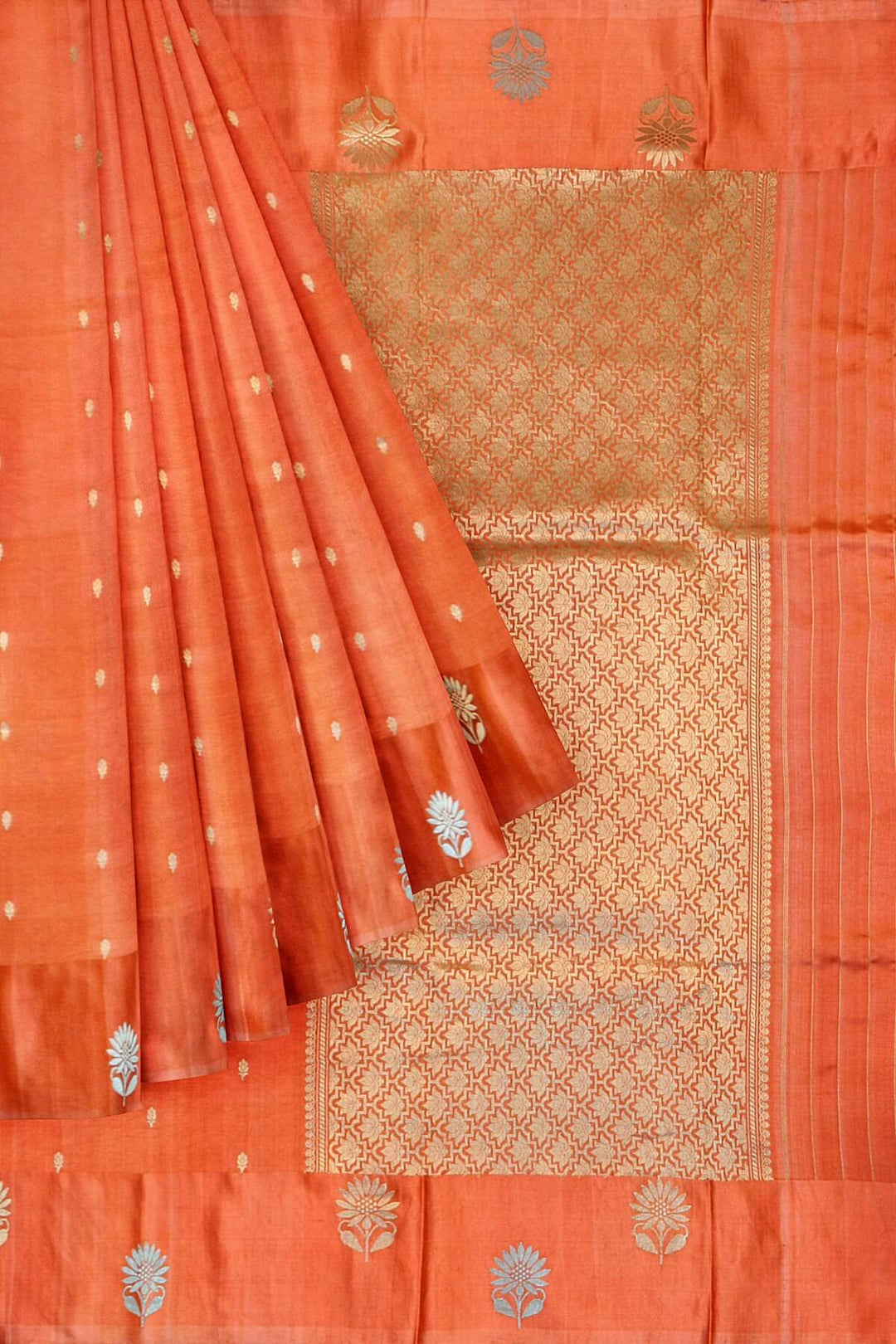 Handloom Banarasi  katan pure silk saree in dark peach (POONA SILK)