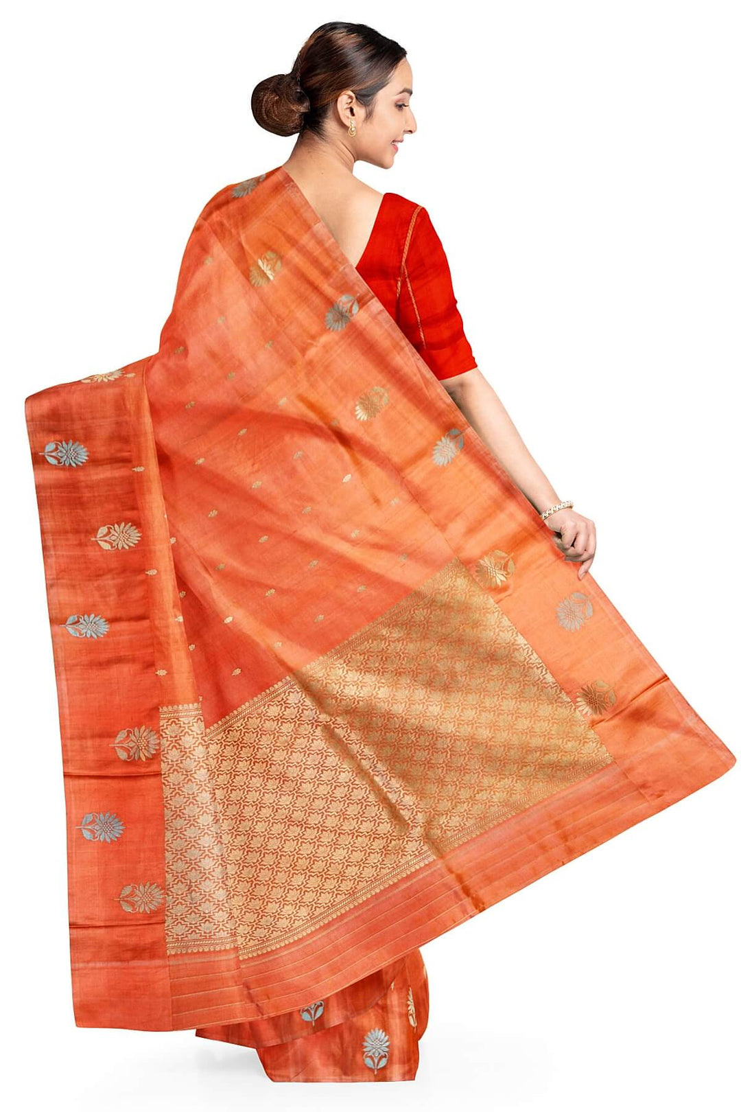 Handloom Banarasi  katan pure silk saree in dark peach (POONA SILK)